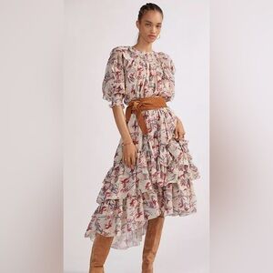 Magali Pascal Floral Puff-Sleeved Midi Dress